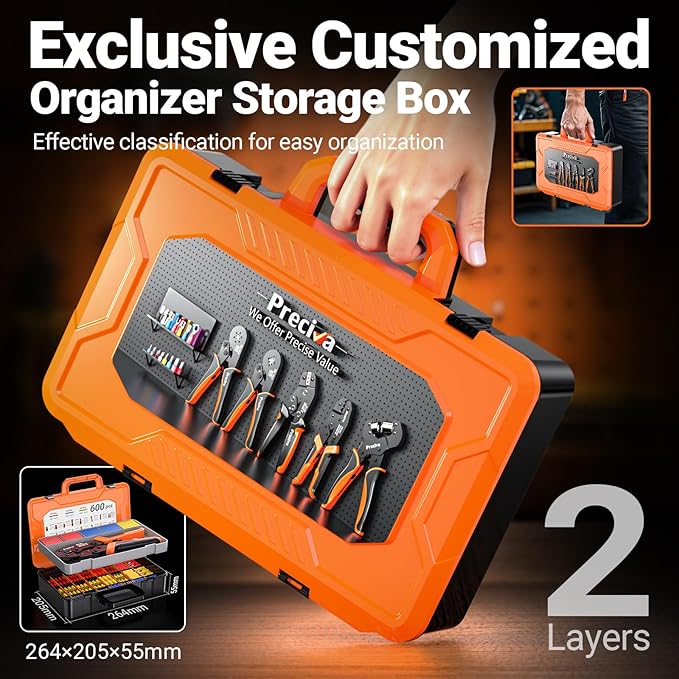 Preciva Crimping Tool with 490PCS Insulated Terminals and 110 Heat Shrink Tubes, AWG 20-10 Ratchet Crimping Pliers with Storage Case for Car, Electric