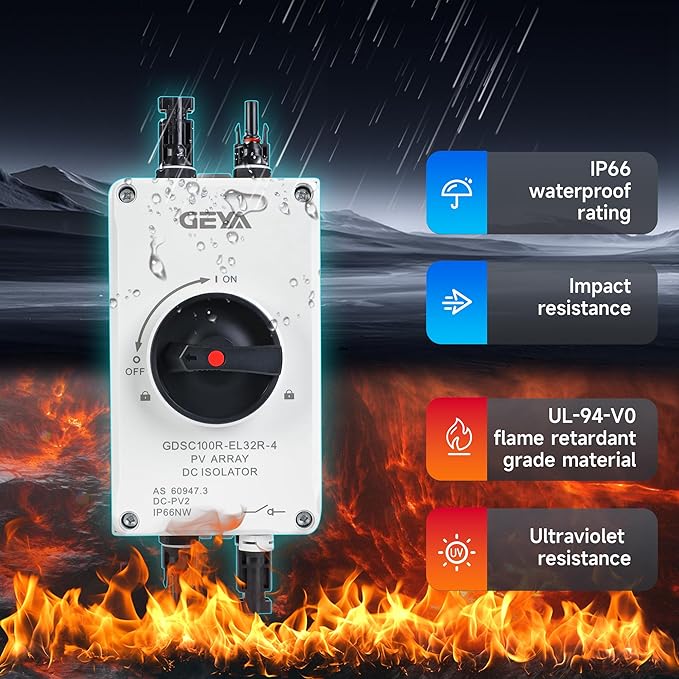32 Amp DC1200V Solar Disconnect Switch Isolator Switch with IP66 Waterproof Enclosure PV Panel Disconnect On-Off for Solar Systems