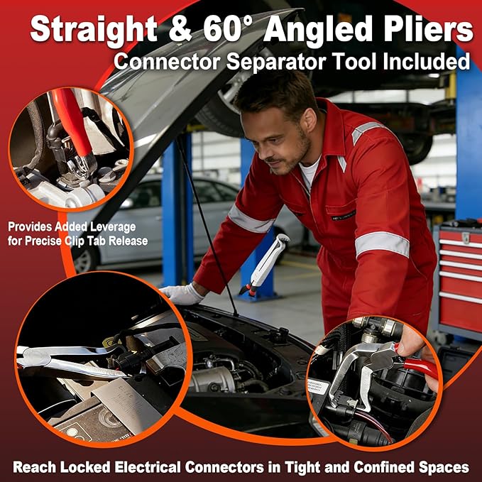 3PCS Electrical Disconnect Pliers Set, Automotive Electrical Connector Removal Tool with Straight & 60° Angled Pliers, Connector Separator Tool for Vehicle Wiring Connectors