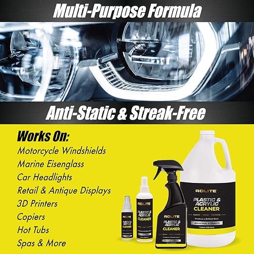 Rolite RPAC1g Plastic & Acrylic Cleaner Spray Refill, 1 Gallon, High Shine Protectant & Polish for Nonporous Surfaces, Streak-Free Formula for Windshields, Windows, Headlights, Retail Displays