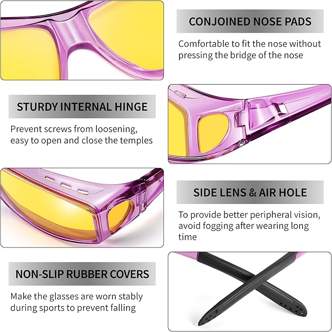 URUMQI Night Vision Driving Glasses Fit Over Eyeglasses for Men Women, Anti Glare Polarized Nighttime Glasses Yellow Lens
