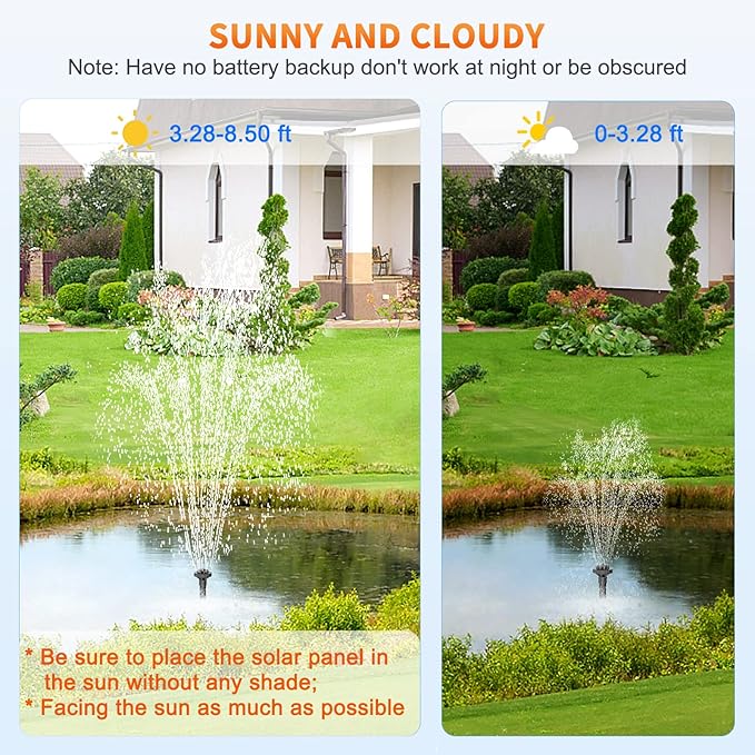 Solar Pond Pump, 25W Solar Fountain Pump with 450GPH Flow & 4 Spray Styles, 16.5Ft Extendable Power Cord, Debris Barrier Bag for Outdoor Fountain, Ponds, Fish Tank, Waterfall, Garden Water Features