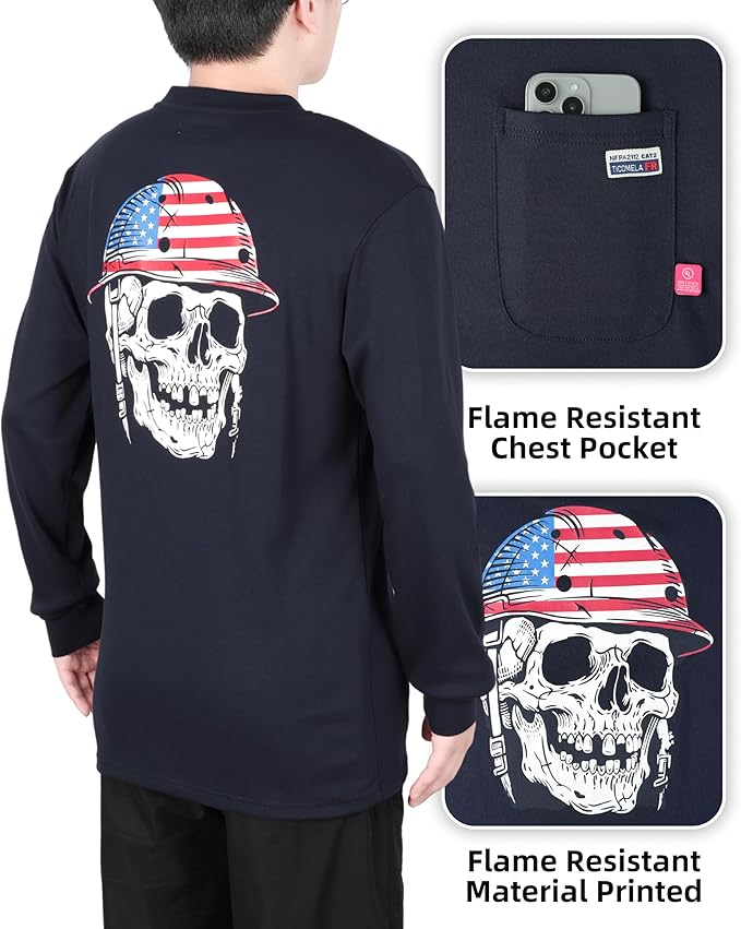 TICOMELA FR Shirts for Men Flame Resistant Shirt NFPA2112/CAT2 7oz Fire Retardant Men's Long Sleeve Henley Shirts