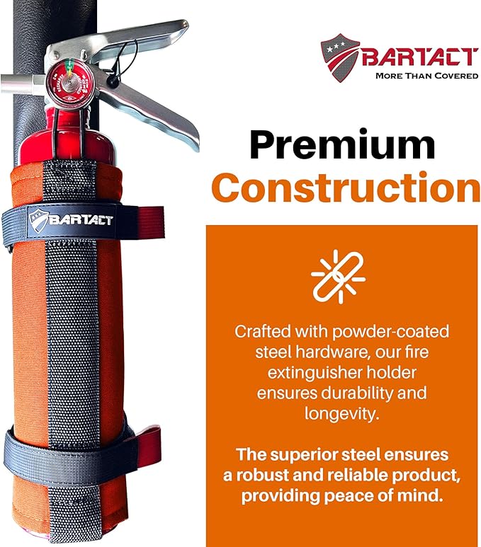 Bartact - 2.5 lb Roll Bar Fire Extinguisher Mount for Vehicle Holder, Adjustable Fire Extinguisher Holder Mount, US Made Universal Vehicle Fire Extinguisher Holder Fits All Roll Bars (Orange)
