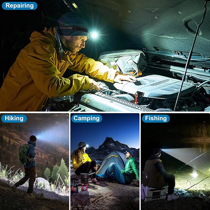 Headlamp Rechargeable 99,000LM Super Bright, 2pack LED Head Lamp with 3 Modes, 90°Adjustable Head Lights for Forehead, IPX6 Waterproof HeadLamps for Camping Hiking (2)