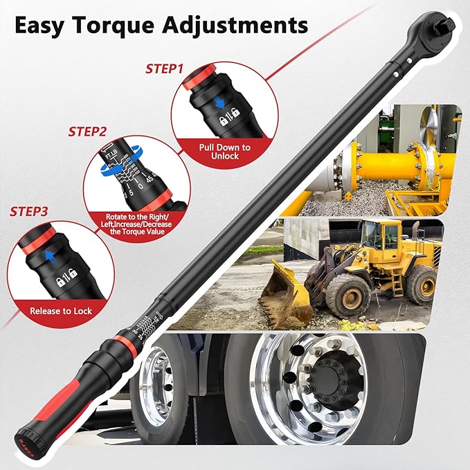 VANPO Torque Wrench 3/4-Inch Drive 100-650 Ft-Lb Heavy Duty Click Type for Fleet Maintenance, Semi Truck, Industrial Equipment - TPR+ABS Handle, ±3% Precision, 45-Tooth Ratchet,with Portable Case