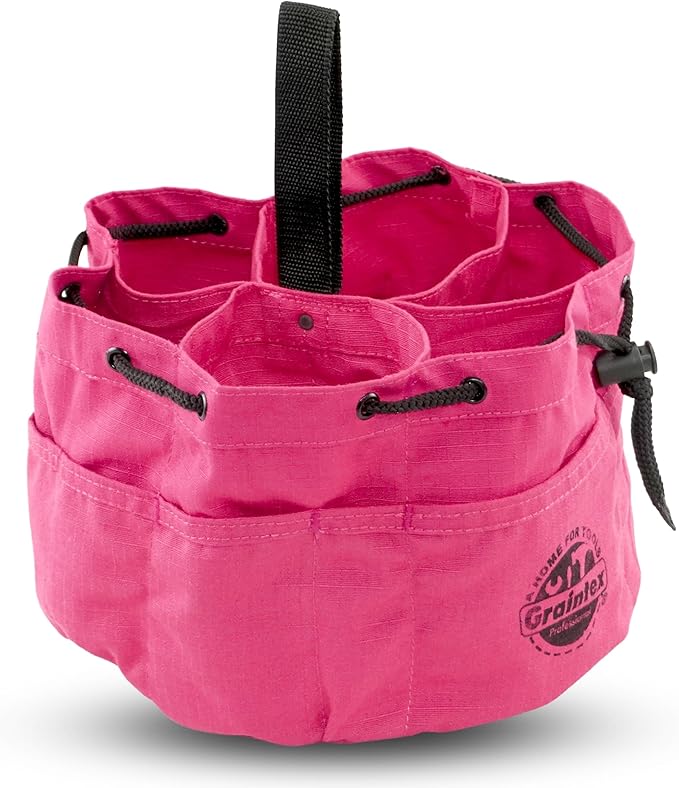 Graintex 18 Pockets Grab Bag Rip-stop Canvas Drawstring Closure, Small Part Organizer Pouch, Small Tools, Screws, Parts, Parachute Tool Bag for Efficient Storage - Pink