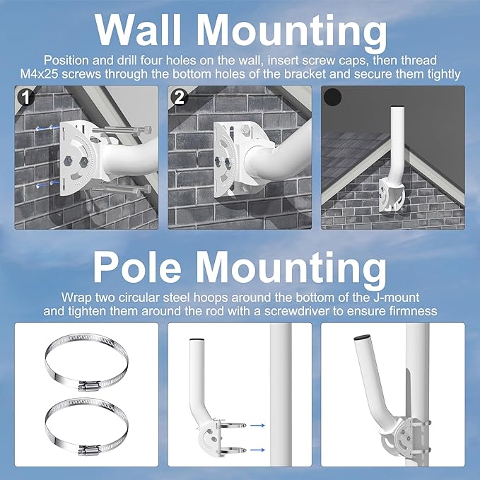 Universal J-Pole Mount for Weather Station, Pole or Wall Mount Bracket for Outdoor Antenna, WiFi Access Point, Bridge, Starlink Extender (12" H x 1.38" Dia)