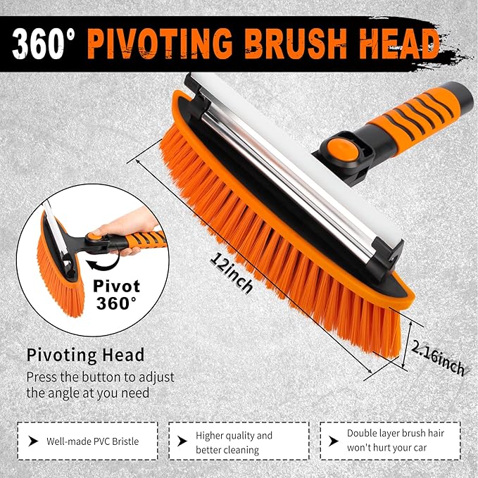 METOWARE 44'' Snow Brush and Ice Scrapers for Car Windshield, Extendable Snow Brush for Car with Ergonomic Foam Grip and 360° Pivoting Brush Head for Car SUV Truck