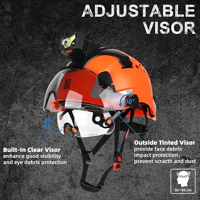 Safety Helmet Hard Hat with Detachable Headlamp Light and Visor Construction Hardhats for Men ANSI/ISEA Z89.1 Certified