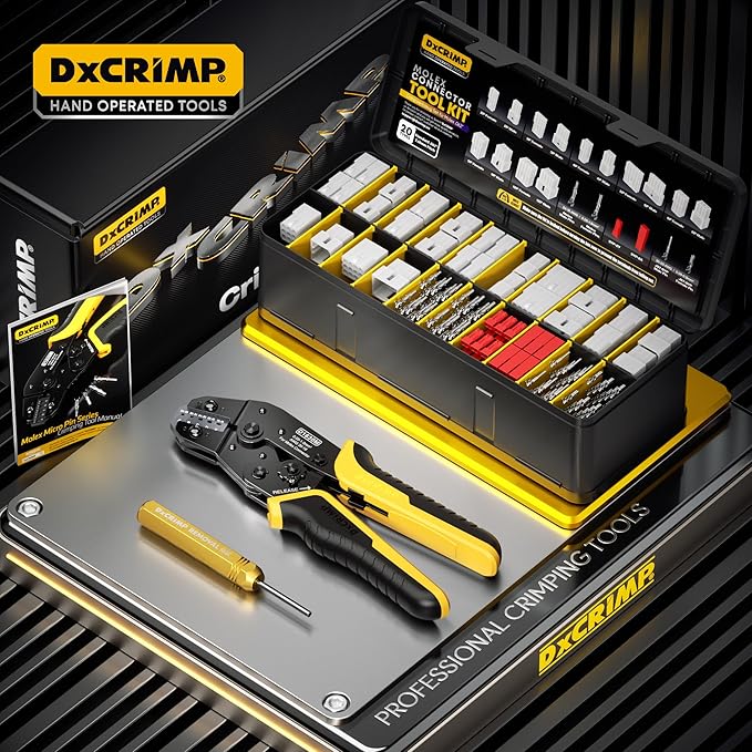 Standard .062" (3.68 mm) & JST-SYP Connector Crimping Tool Kit with Pin Extractor, 2–12 Pin Plug & Receptacle, 16-26 AWG Terminals for Arcade, Pinball, RC Battery & Audio, Fits Molex .062"