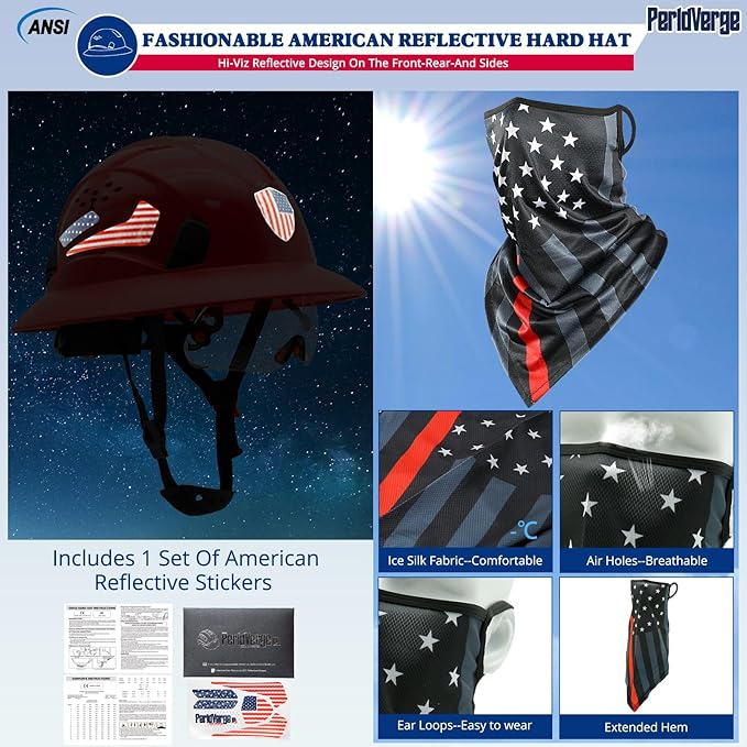 Full Brim Hard Hats Construction OSHA Approved with Visor-Vented Hard Hat with Neck Gaiter with Ear Loops,Safety Hard Hats for Men with Chin Strap ANSI Z89.1 Type 1 Class C,6-pt Suspension