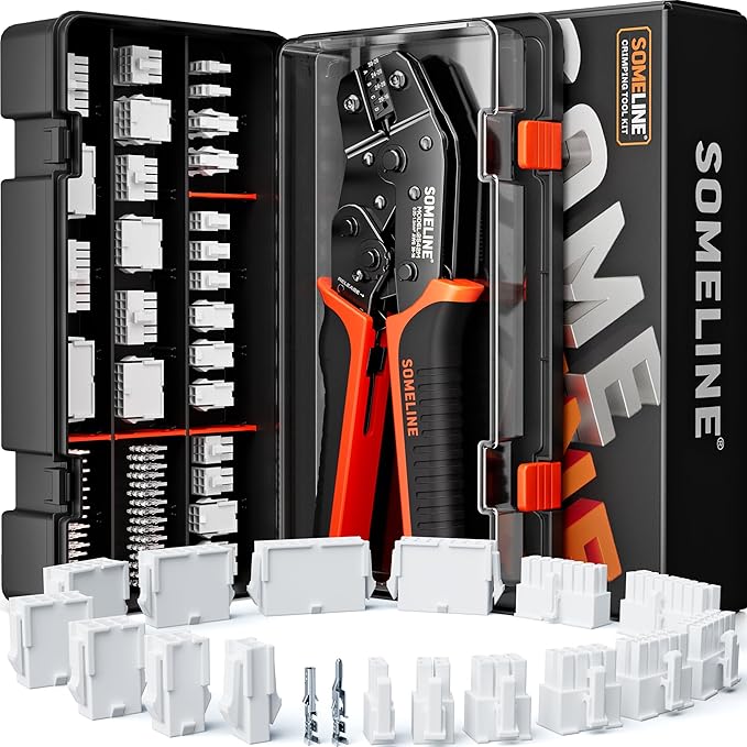 SOMELINE Crimping Tool Kit with 4.2mm Connectors (2-16 Pin, 24-16 AWG), Ratchet Wire Crimper Compatible with Molex Mini-Fit Jr, Amphenol Minitek Pwr 4.2 for PC Modding, ATX PSU GPU PCI-E Automotive