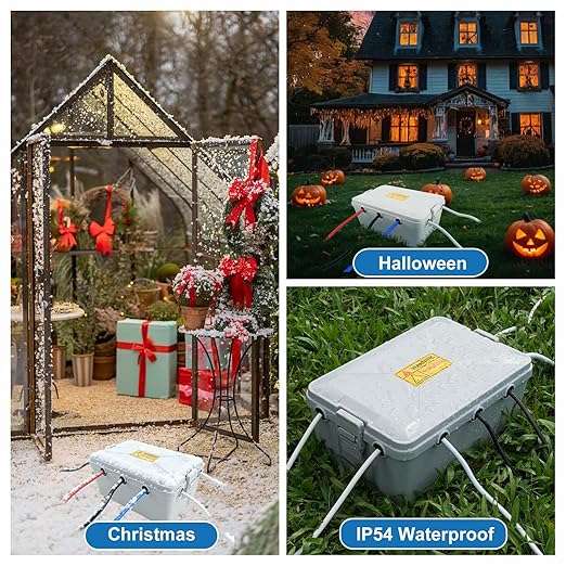 NineLeaf Large Outdoor Electrical Box Waterproof (12.5 x 8.5 x 5 inch), IP54 Weatherproof Extension Cord Cover with 7 Cable Seal Entry, Protect Power Strip, Timer Outlet Plug, Holiday Light,Grey