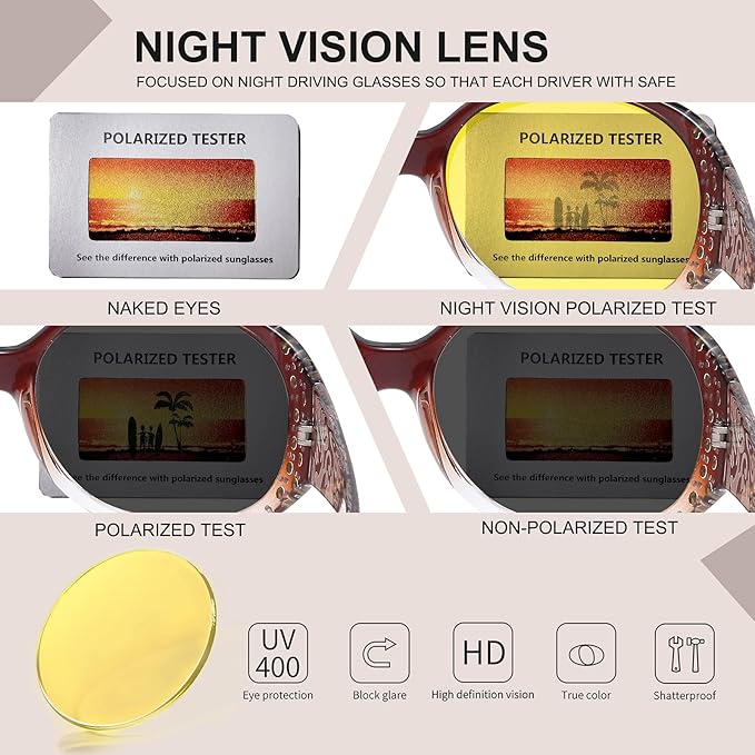 HAOLOTA Night Vision Driving Glasses Women Anti Glare Polarized, Wrap Around Nighttime Safety Glasses UV Protection