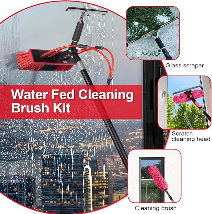Water Fed Pole Kit Adjustable Solar Panel Cleaning Kit Cleaner Tool for Window Glass Roof Outdoor Glass Brush Window Washing Equipment (20FT)