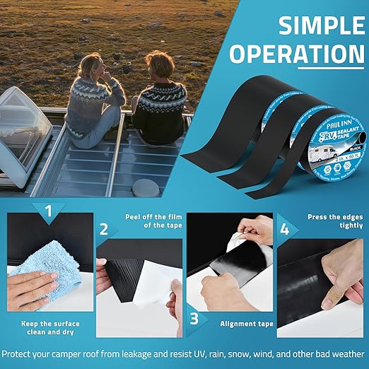 PAULINN Butyl Sealant Waterproof Tape, 4 Inch X 50 Foot RV Roof Repair Tape Black, UV & Weatherproof Roof Seal Tape for RV Camper Trailer Boat Window Sealing Leak Repair