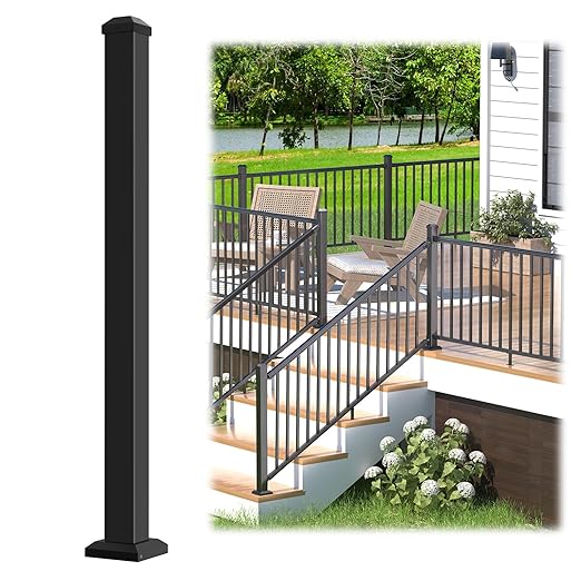 Egadis 2.56 in. x 2.56 in. x 39 in. Porch and Deck Railing Post with Screws, Aluminum Railing Post, Textured Outdoor AAMA 2604 Powder-Coat Finish Stair Post for Decks, Porches & Balconies (1 Post)