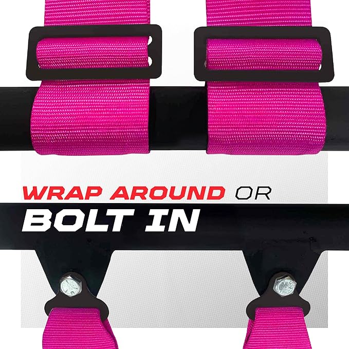 1pc 4 Point Harness for Bucket Seat, Push Release, 10 Color Options, Racing Harness, Race Car, Off Road, UTV, RZR (3in Pink)