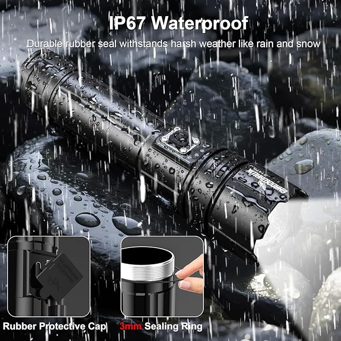 Flashlight 10000 High Lumens Rechargeable - 30W Super Bright LED Flash Light | 5000ft Beam & 12H Long Lasting USB C High Powered Handheld Police Flashlight for Home, Camping, Hiking, Emergency