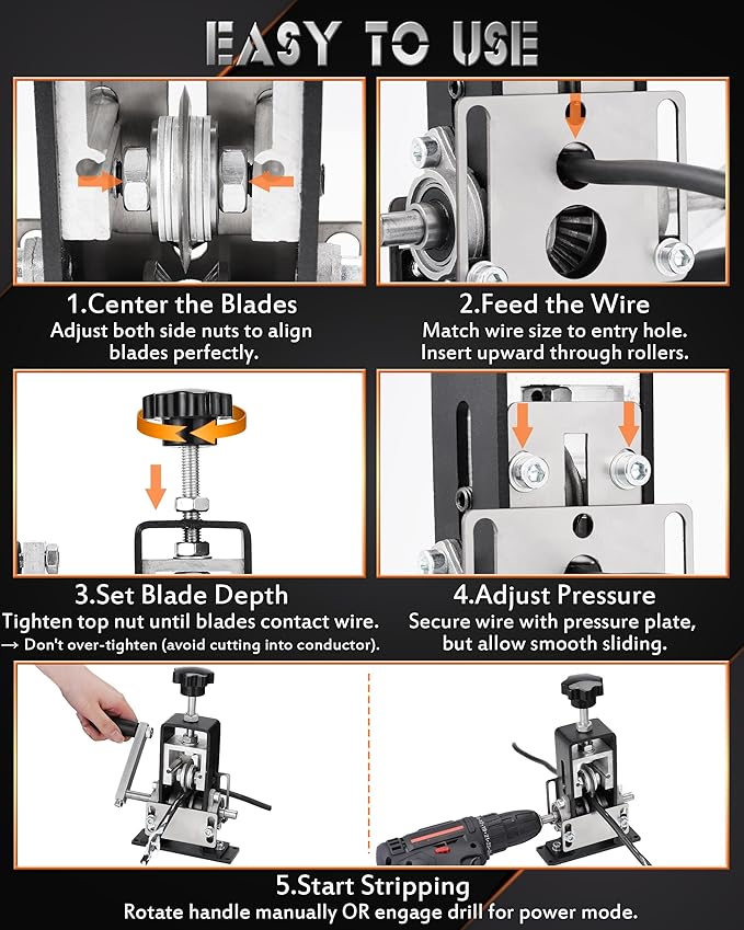 Manual Wire Stripping Machine, 2 IN 1 Drill-Powered/Hand Crank Wire Peeler Machine, For 0.06"-1"(1.5~25 mm) Scrap Copper, Wire Stripping Tool for DIY Cable Copper Recycling(Black)