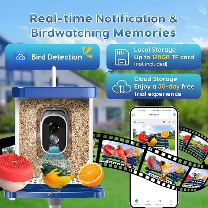 Smart Bird Feeder with Camera,2.5K HD Bird Watching Camera with AI Identify,Auto Capture Videos & Detection,Solar Powered Wireless Birdhouse for Outdoors,Ideal Gift for Family