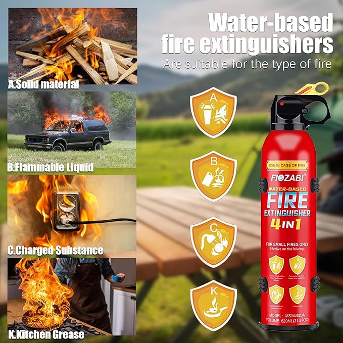 Portable Fire Spray With Bracket Portable Aerosol Extinguisher for ALL FIRES inc. Li-ion Battery Fires-Emergency Equipment for Home, Kitchen, Fireplace, Grill, Car, Caravan 620ML(4 pack)