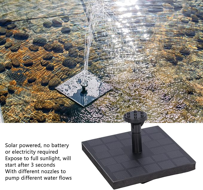 Solar Fountain Pump, 7V 1.4W Solar Fountain Pump for Bird Bath, Solar Water Pump Monocrystalline Silicon Square Floating for Garden, Ponds and Outdoor