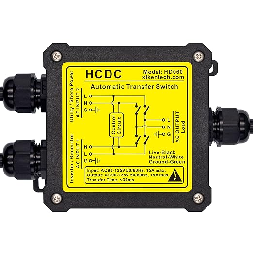 AC120V 15Amp Automatic Transfer Switch, ATS Auto Transfer Switch (Core Wires + NEMA 5-15P)