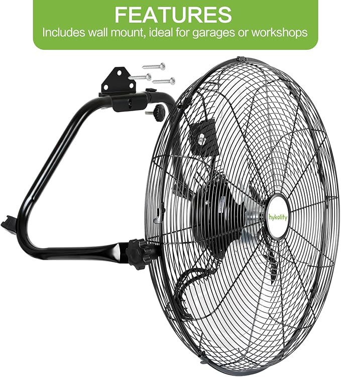 hykolity 20" High Velocity Floor Fan, 3-Speed Heavy Duty Industrial Fan with Wall-Mounting System, Metal Floor Fan for Commercial Space, Warehouse, Garage, and Workshop, 2 Pack