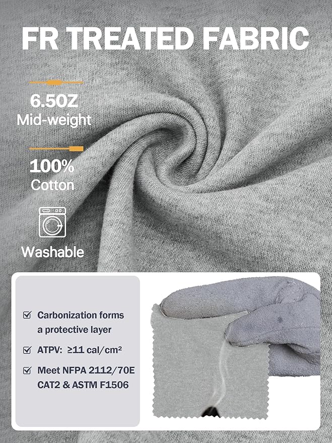 WORKWEYA FR Shirts Flame Resistant Shirt 6.5oz Men's NFPA 2112/CAT2 Long Sleeve Shirt