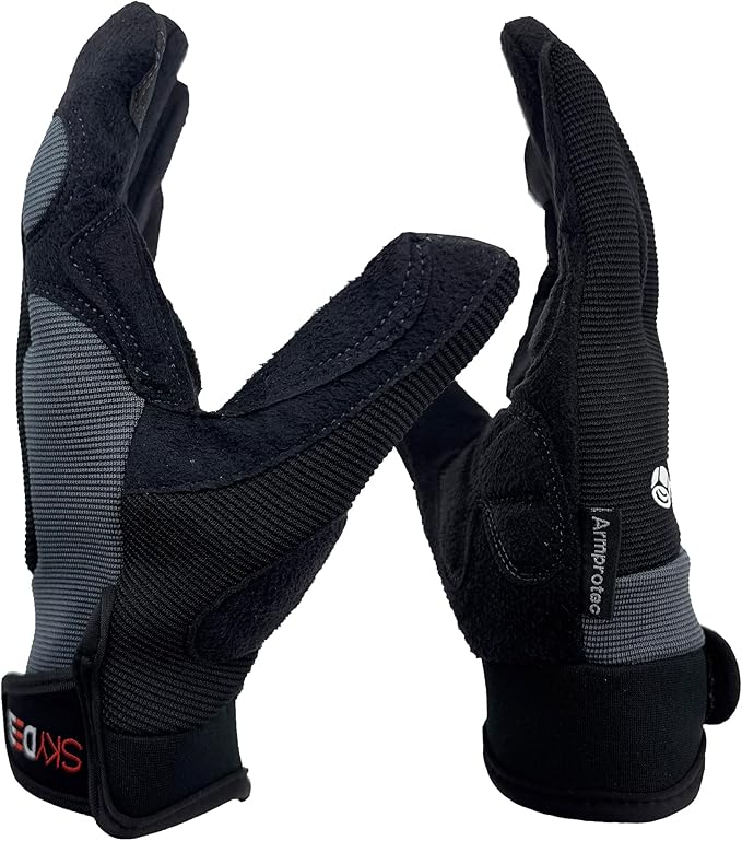 SKYDEER Touch Screen Leather Work Gloves for Men, Impact Protection, Vibration Reduction, Machine Washable Gardening Gloves (SD8820G/L)