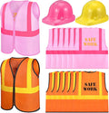 SATINIOR 24 Pcs Construction Birthday Party Supplies Kid Construction Hat and Vest Worker Costume Kids Role Play Dressing up