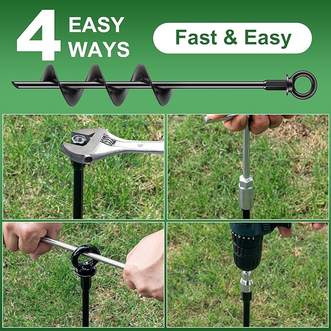Ground Anchors Heavy Duty Tent Stakes 18 Inch Swing Set Anchors Kit Screw in Fully Welded Spiral Earth Anchors Trampoline Stakes High Wind Metal for Shed Tent Carports Securing Animals Camping 4Pcs