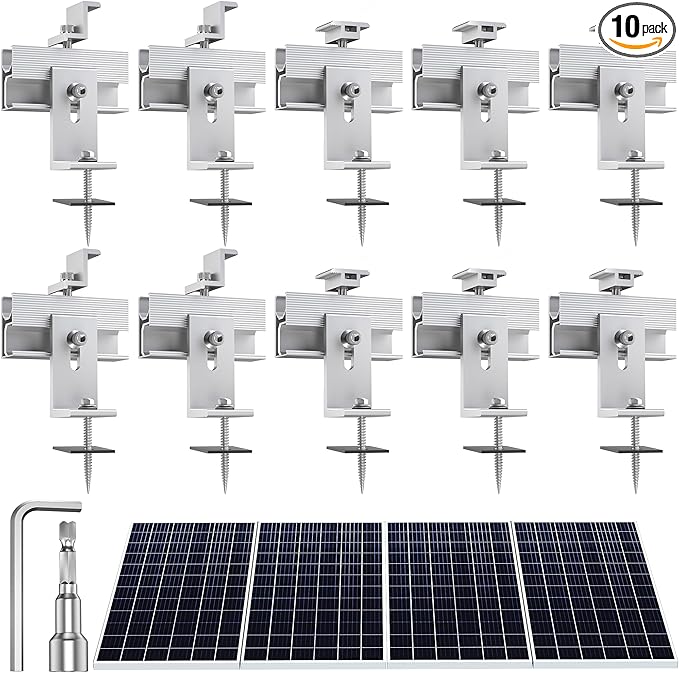 Solar Panel Mounting Brackets Kit 10Pcs Solar Roof Mount Kit for 1-4 Pieces, Aluminum Alloy Mount for Flat Pitched Roof Rack Mounting Brackets
