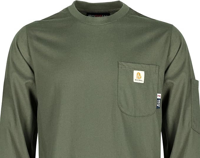 BOCOMAL FR Shirts for Men Melt Pocket Lightweight Crew T-Shirt NFPA2112/CAT2 Fire Resistant Work Shirt
