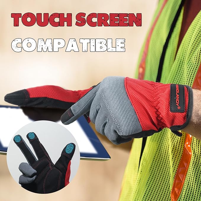 HANDLANDY Work Gloves for Men & Women, Utility Mechanic Working Gloves Touch Screen, Flexible Gardening Gloves for Yard