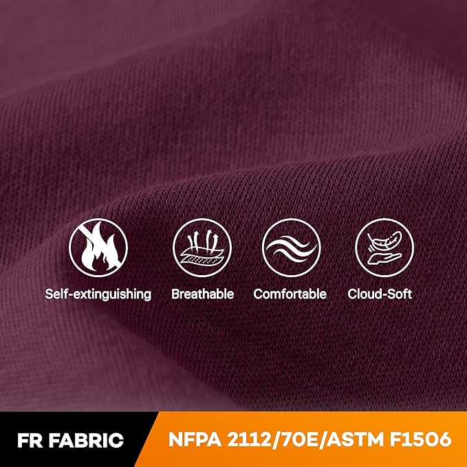 WORKWEYA FR Shirts for Men 6.5 oz Flame Resistant Long Sleeve Henley Shirt NFPA 2112/CAT2