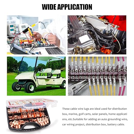 Twidec/230PCS Battery Cable Ends Kit AWG 8 6 4 2 1 1/0 2/0 Heavy Duty Copper Lugs Copper Cable Wire Lugs,Coppers Ring Terminals Connectors with Heat Shrink Tube N-099-230PCS