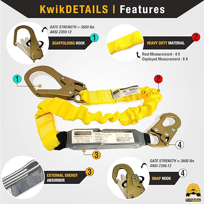 KwikSafety - Charlotte, NC - SUPERCELL Safety Harness [COMBO] Premium Shoulder Padding ANSI OSHA Full Body Fall Protection Work Equipment | Construction Tower Climbing Roofing