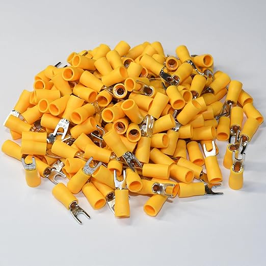 PAPUGA 200PCS 12-10 AWG (4-6 mm2) #6 / M3.5 Insulated Fork Spade Crimp Connector, 600V 48A, CE RoHS Battery Cable Lug Heavy Duty Crimp Connector, Appliance & HVAC