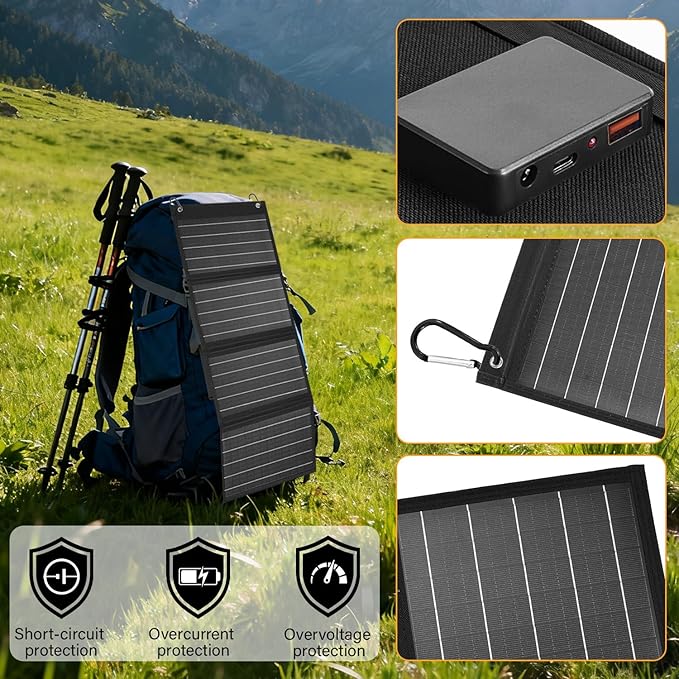 2026Upgrade 40W Foldable Solar Panel Charger,25% High Efficiency Portable N Type Cell,USB-C/USB-A/DC12V MPPT Fast Charging, IP67 Waterproof Lightweight Solar Charger for Outdoor Travel Emergency