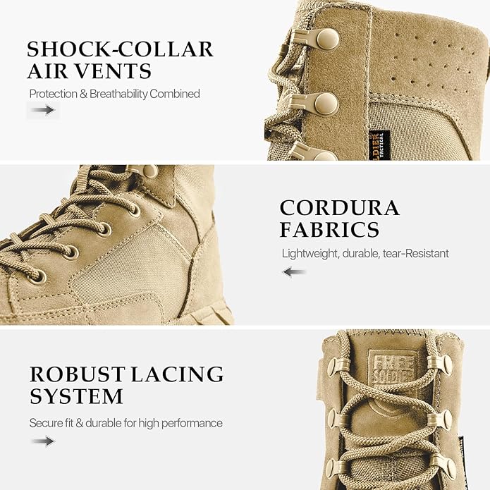 FREE SOLDIER Men's Work Tactical Boots 8 Inches Lightweight Combat Boots Durable Suede Leather Military Boot Desert Boot