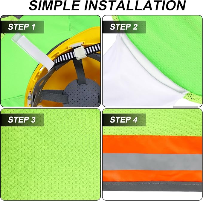 Hard Hat Sun Shade with Full Brim Visor, Shield Your Neck from Sun, Men's Construction Accessories for Hardhat Hats UV Sunshade Helmet Attachment with Reflective Strip, 2 pcs Set
