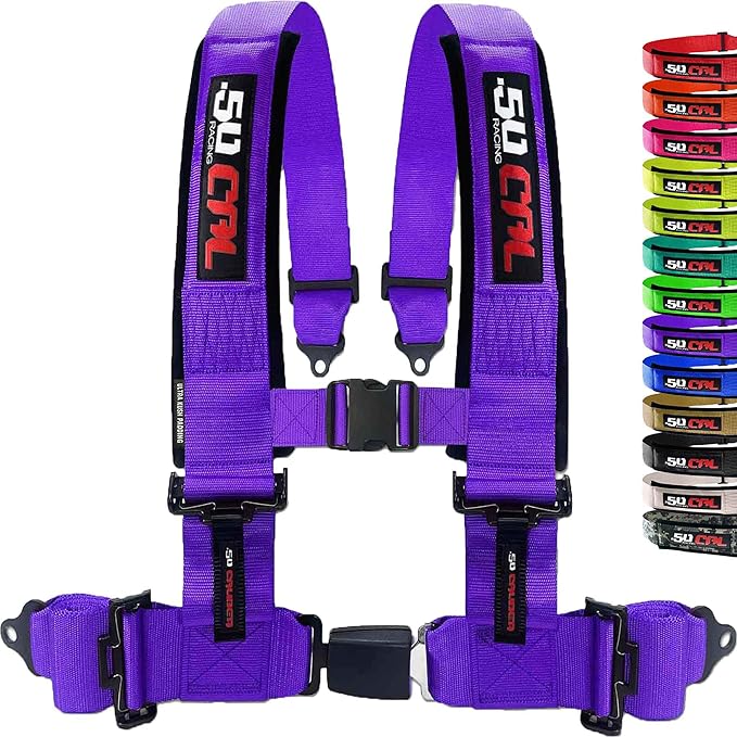 Purple 4 Point Harness for Bucket Seat, Push Button Release, 10 Color Options, Racing Harness, Race Car, Off Road Vehicle, UTV, RZR (1 Unit) [6036]