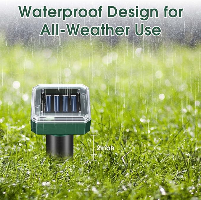 Mole Repellent Solar Powered, Ultrasonic Repeller 4-Pack, Waterproof Sonic Spikes Gopher Vole Groundhog Snake Chipmunk Mole Deterrent Get Rid of Moles in Your Yard (4)