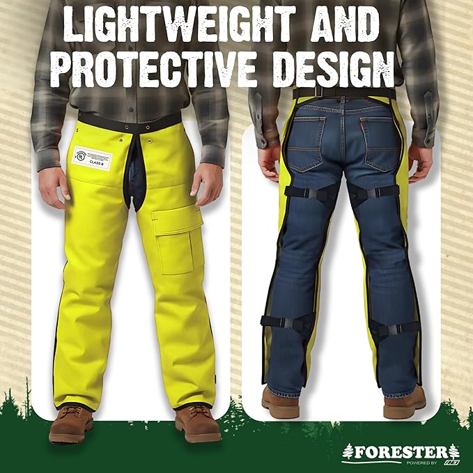 FORESTER Chainsaw Chaps for Men & Women | Apron-Style Chaps with Pocket & Adjustable Waist | Chainsaw Safety Equipment
