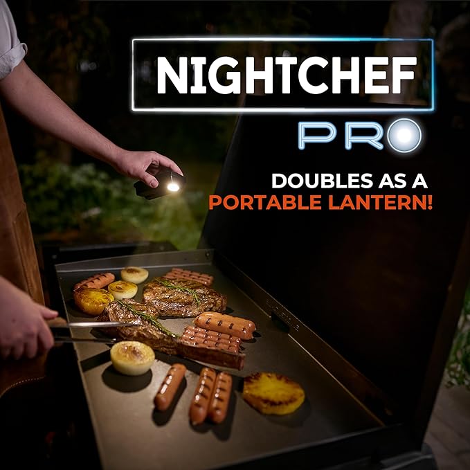 Night Chef Pro Outdoor Grill Light - Solar & USB-C Rechargeable LED BBQ Light Auto On/Off Tilt Sensor, Universal Mount, Weatherproof Grill Accessory for Blackstone, Weber & Most Grills