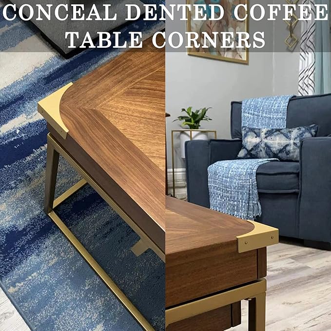 Gold Box Corner Protectors Metal for Furniture Decorative Table Corner Brackets 2.56'' Corner Cover Rustproof Zinc Alloy Desk Edge Corner Guard with Matching Nails (4Pcs)