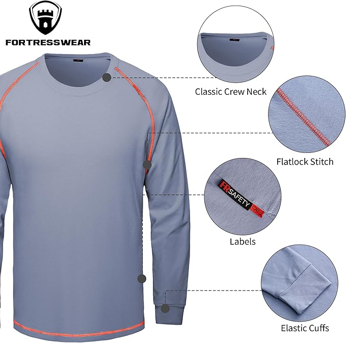 FR Shirts for Men 6 oz Hi Vis Fire Resistant Flame Resistant Long Sleeve Shirts High Visibility Cotton Welding Shirt CAT2